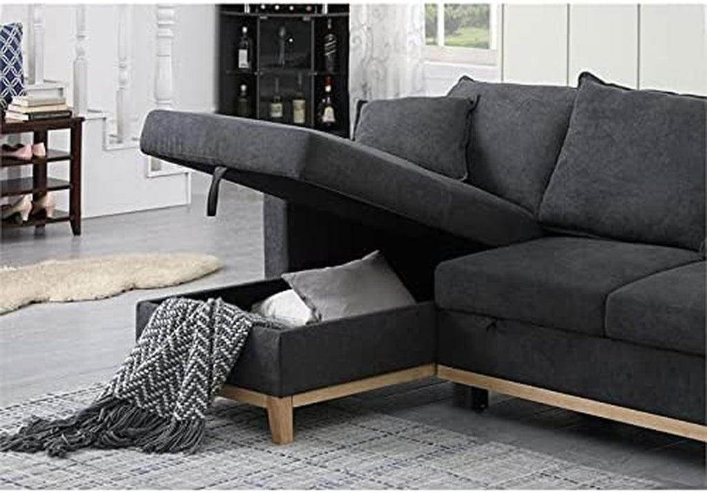 Gray Reversible Sleeper Sectional With Storage Chaise