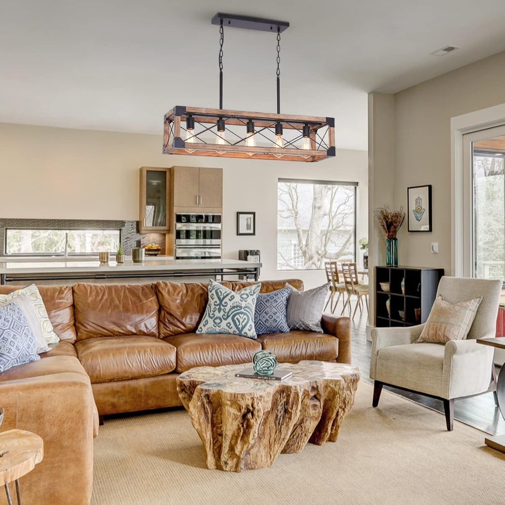 Farmhouse 5 Light Kitchen Island Chandelier With Solid Wood