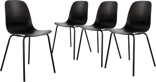 Set Of 4 Matte Black Dining Chairs With Ergonomic Back