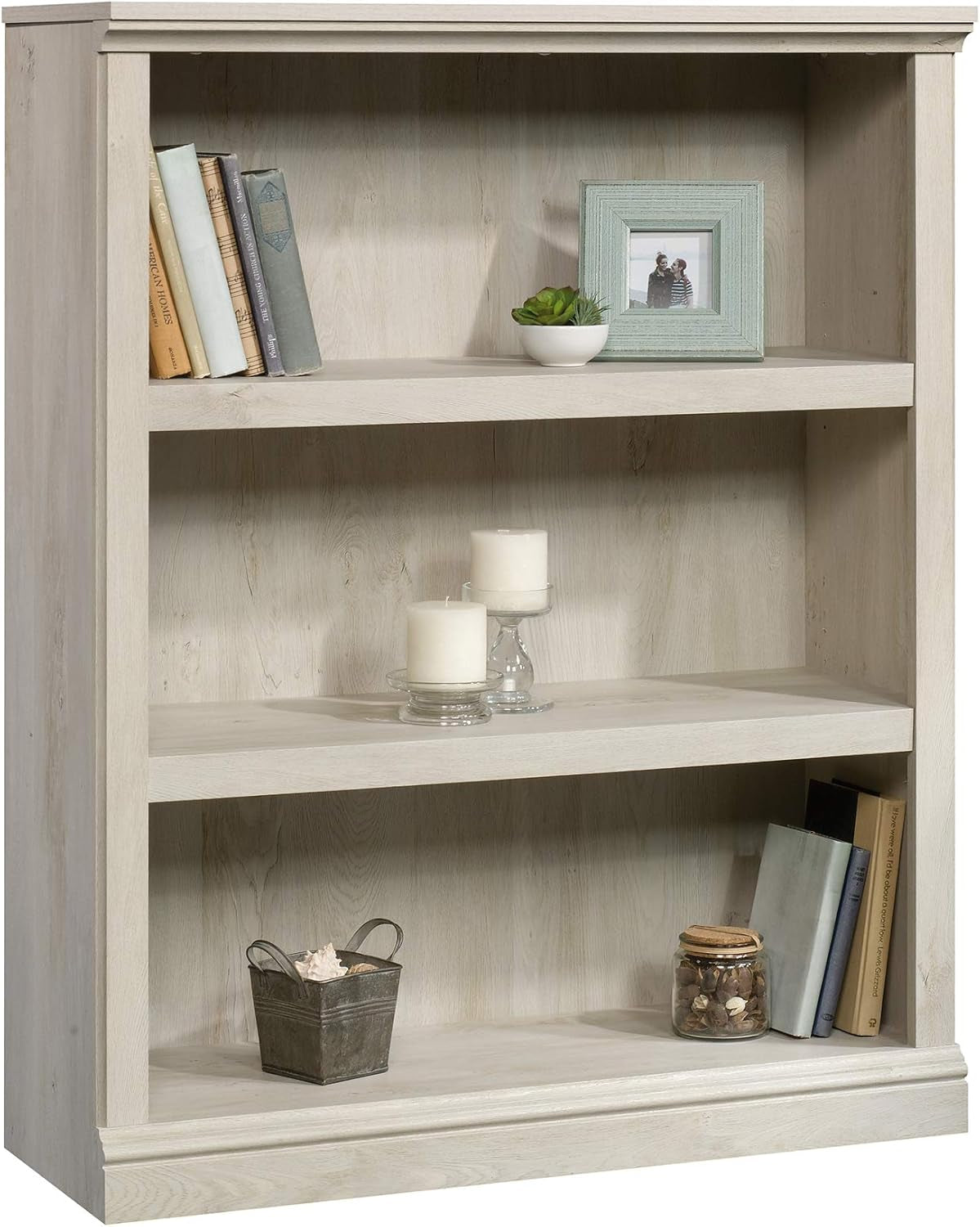 Three Shelf Bookcase Chalked Chestnut Finish With Adjustable Shelves