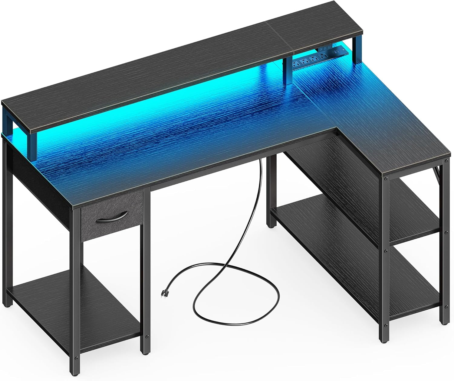 47 Inch L Shaped Desk With LED Lighting And Power Outlets
