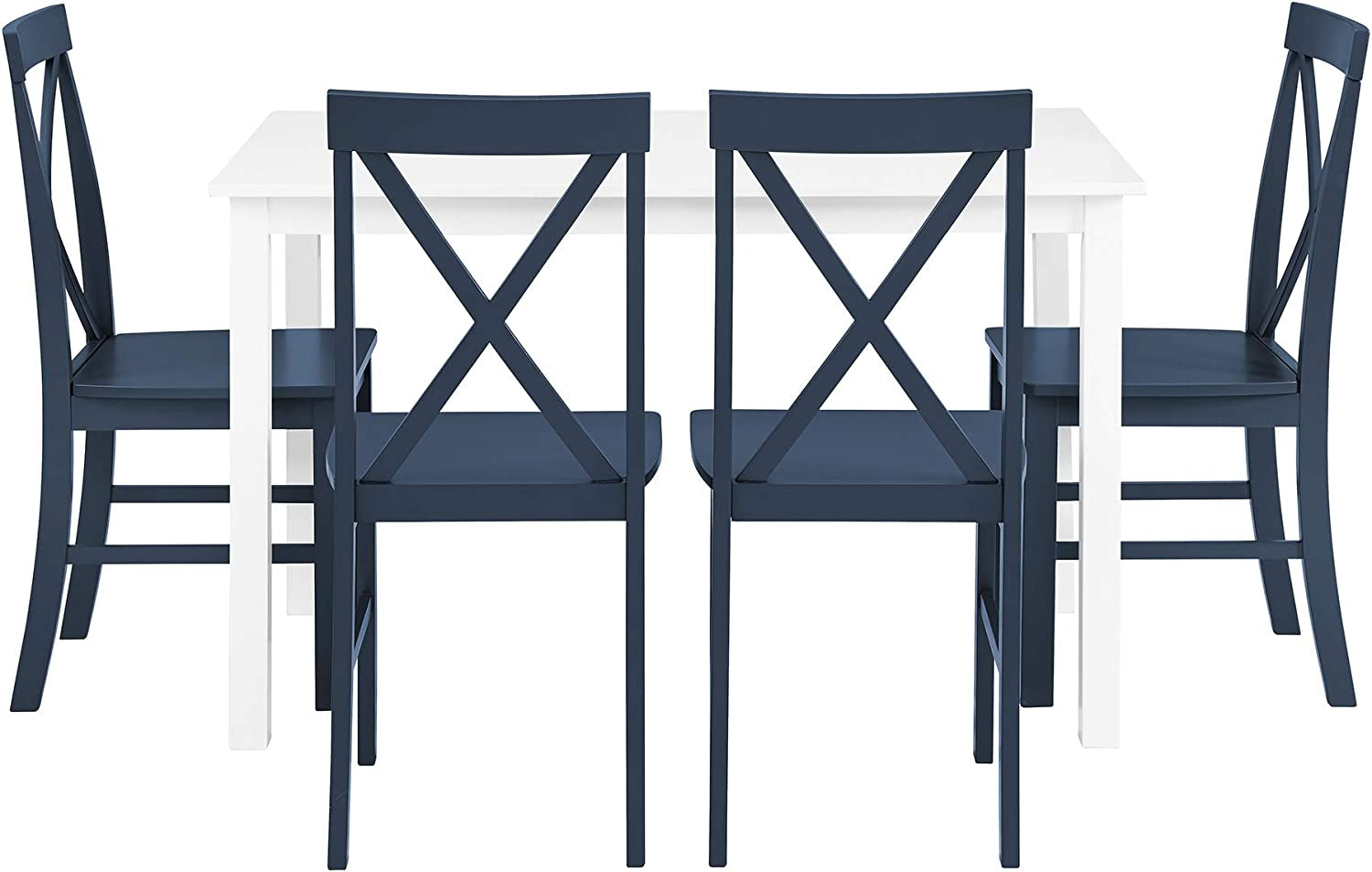 Navy Blue Farmhouse Dining Table And X Back Chairs Set