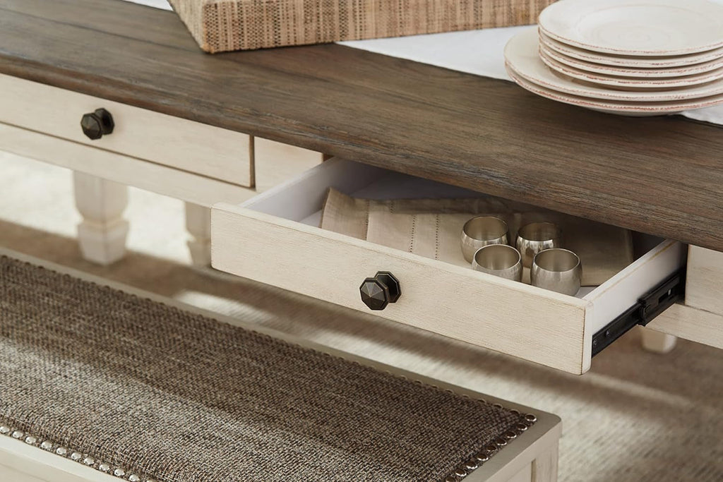 Bolanburg Farmhouse Dining Table Drawers Whitewash Seats 6