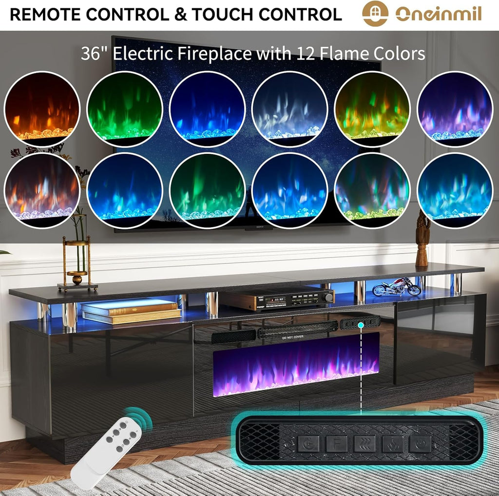 80 Inch Electric Fireplace TV Stand For TVs Up To 90 Inches Black