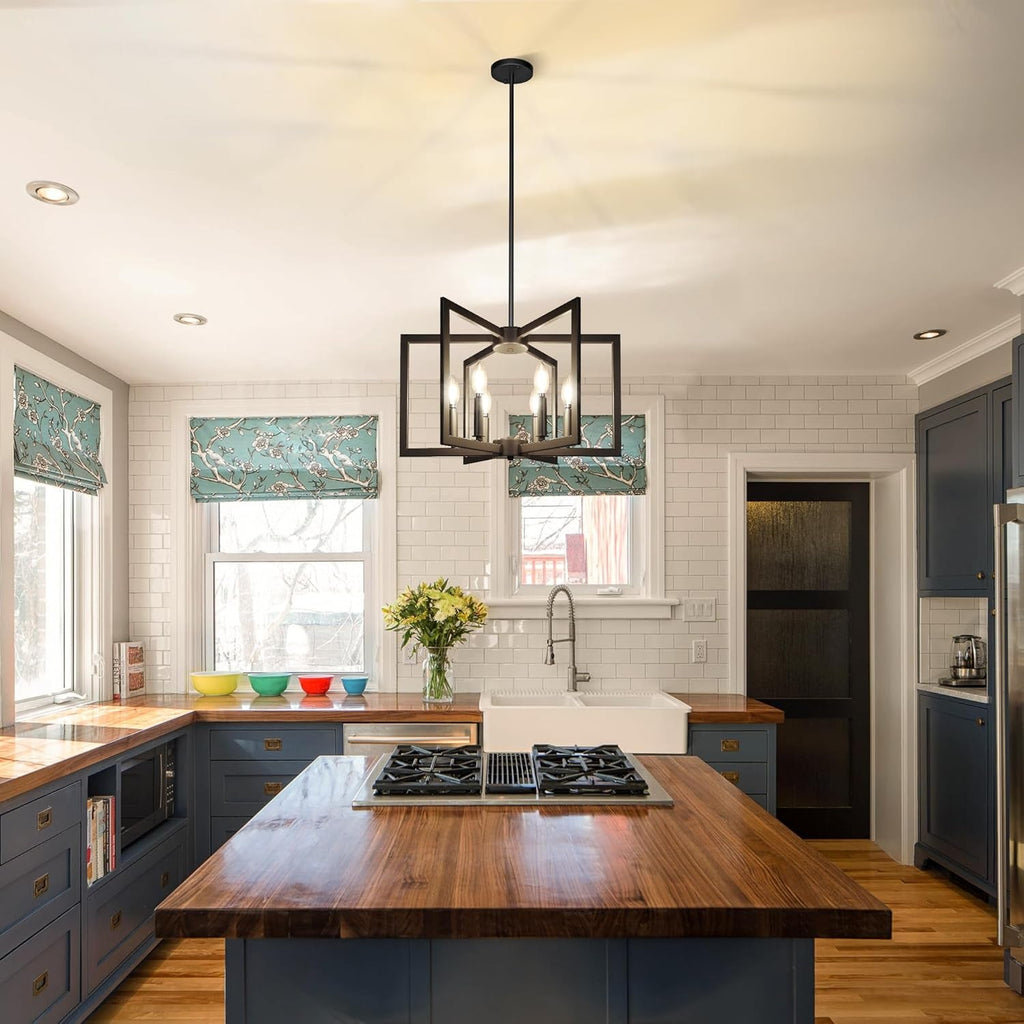 Six Light Black Farmhouse Chandelier For Kitchen Island