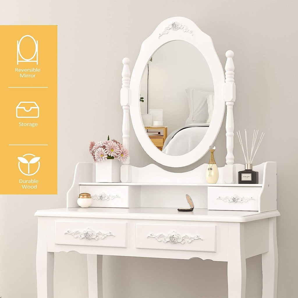 Wood Makeup Vanity Table Set With Detachable Mirror