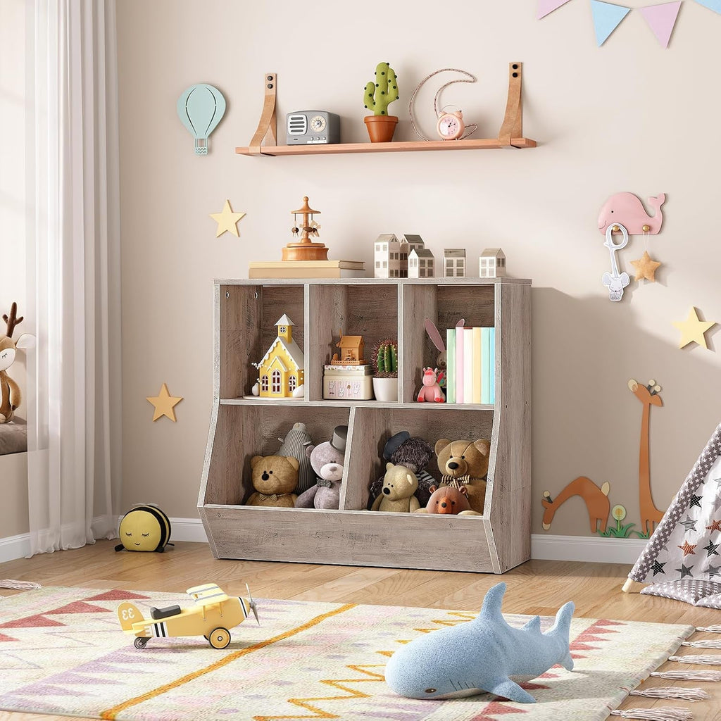 Kids Bookshelf Toy Storage Cabinet 35 Inch Long Gray